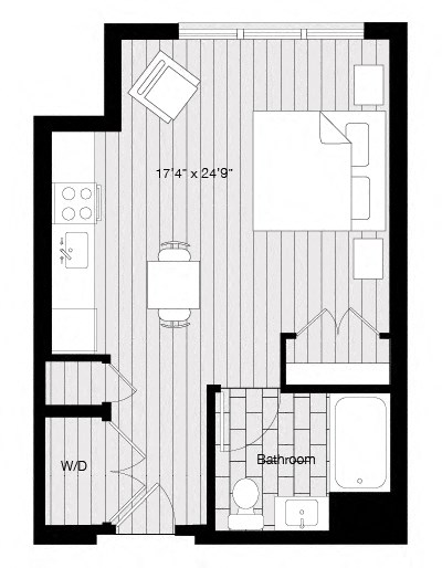 Floor plan for studio, 1 bath, 451 sqft